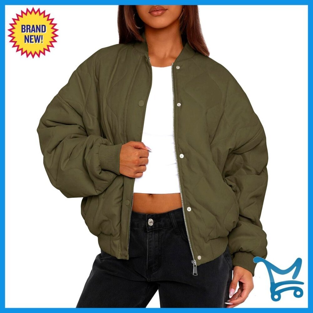 Quilted Bomber Jacket Lightweight Cropped Puffer Zip Up Pockets